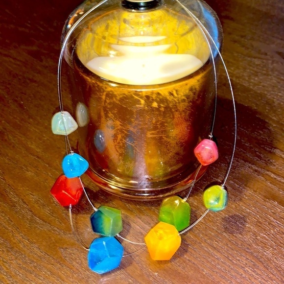 Funky Double Strand Crystal Wire Choker Necklace Maximalist Bright Colors Unique - Picture 2 of 7